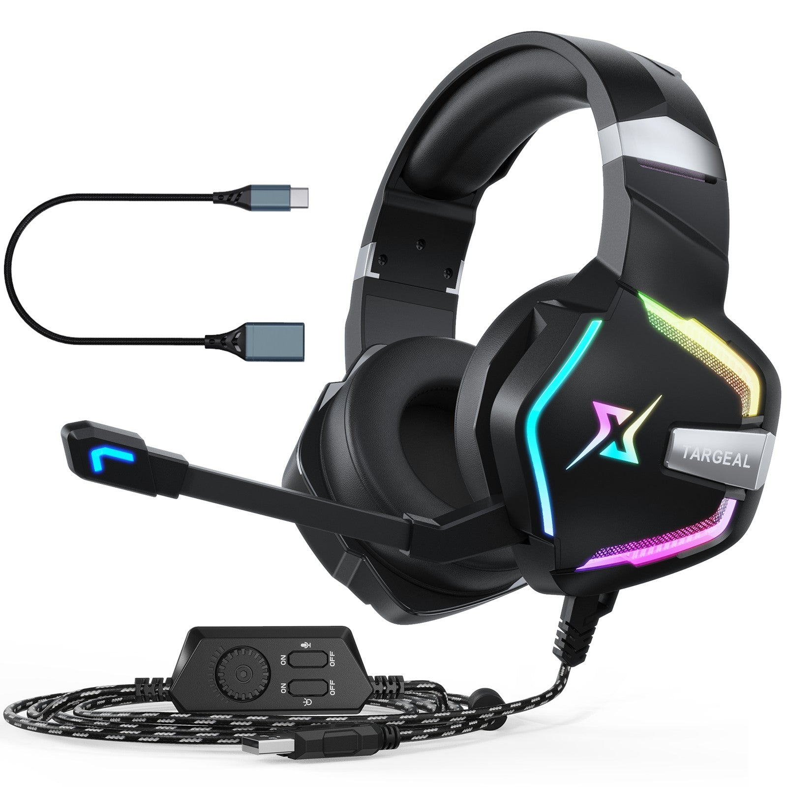 TARGEAL 7.1 Surround Sound USB Wired Headphones PC Gaming Headset with RGB Light for PS4 Smartphone Laptop TARGEAL 7.1 Surround Sound USB Wired Headphones PC Gaming Headset with RGB Light for PS4 Smartphone Laptop